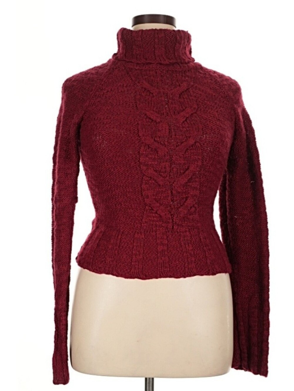 GUESS Jeans Vintage Burgundy Red Cable Knit Turtleneck Sweater XL - Picture 3 of 9